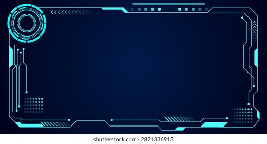 Futuristic digital hud frame showcasing neon blue border and glowing circuitry suitable as a technology overlay for screens and presentations