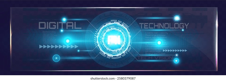 Futuristic digital interface with AI technology theme, glowing HUD elements, cyber design, holographic display, and high-tech neon effects.