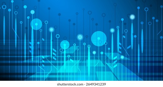 Futuristic Digital Interface Background – Abstract Blue Technology HUD Design with Glowing Circle Elements, Virtual Data Displays and High-Tech Geometric Patterns. Vector ilustration
