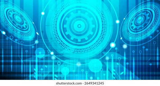 Futuristic Digital Interface Background – Abstract Blue Technology HUD Design with Glowing Circle Elements, Virtual Data Displays and High-Tech Geometric Patterns. Vector ilustration