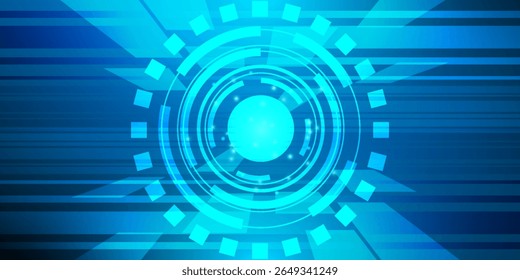Futuristic Digital Interface Background – Abstract Blue Technology HUD Design with Glowing Circle Elements, Virtual Data Displays and High-Tech Geometric Patterns.