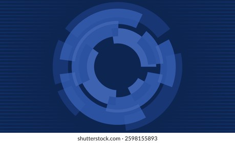 Futuristic digital interface with circular background. Abstract background in various shades of blue. The geometric pattern evokes themes of technology, innovation and data visualization.