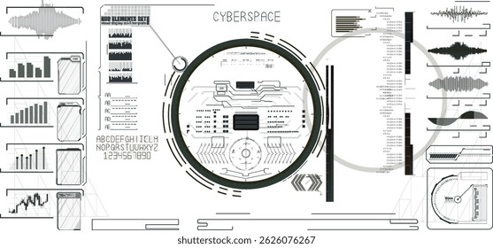 Futuristic digital interface displaying data analytics and visualizations in cyberspace environment.