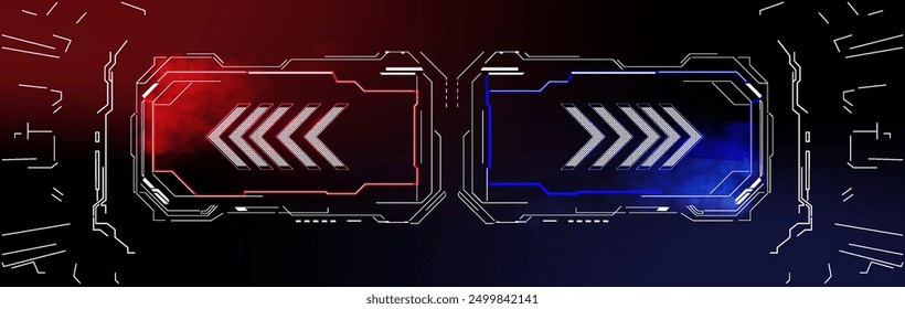 Futuristic Digital Interface Featuring Red and Blue Arrows in a High-Tech Setting
