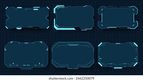 Futuristic Digital Interface Frames - Vector Set of Sci-Fi UI Elements ideal for sci-fi themed designs and UI projects. High-tech illustration is perfect for gaming interfaces, tech presentations.