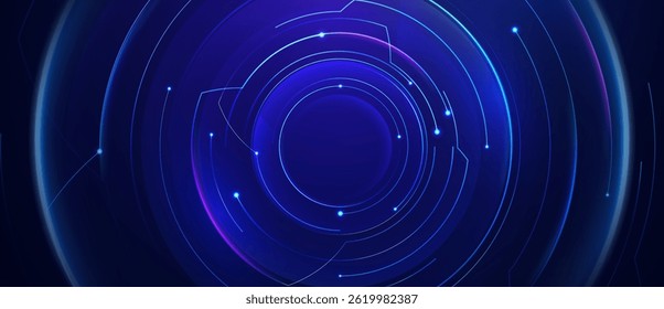Futuristic digital interface with glowing circular rings technology background