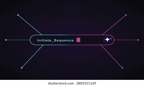 Futuristic digital interface with 'Initiate_Sequence' text and glowing lines on a dark background.