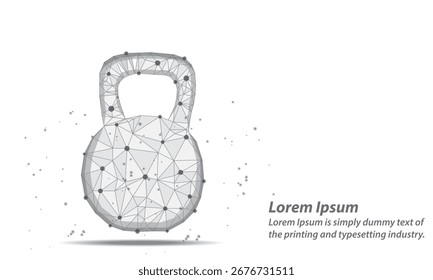Futuristic digital kettlebell made of glowing blue polygonal lines and dots.Low poly wireframe kettlebell illustration on a white background. Ideal for fitness, vector illustration.
