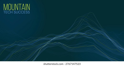 Futuristic digital landscape showing tech success mountain in neon blue tones