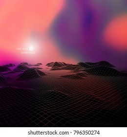 Futuristic Digital Lanscape. Vector Illustration.