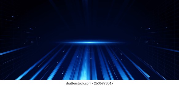 Futuristic digital neon motion lines technology background. glowing blue lines. innovation background for tech event poster or presentation business