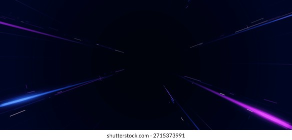 Futuristic digital neon motion lines technology background, glowing pink and blue lines innovation for tech event poster or presentation business