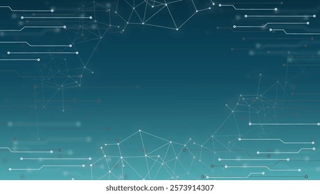 A futuristic digital network background featuring interconnected lines and nodes in white on a gradient teal backdrop, evoking technology and innovation.