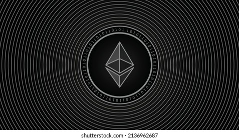 Pago digital futurista Ethereum ETH fondo de moneda cripto. Ilustración de tecnología de vector criptodivisa basada en cadena de bloques. 