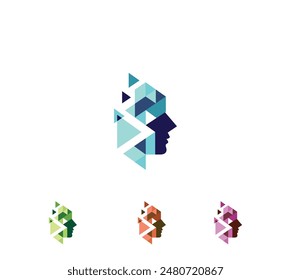 Futuristic digital pixel of Human Head, Industry revolution of artificial intelligence AI technology logo