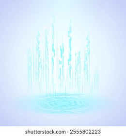 Futuristic digital podium technology background. Hi-tech stage for showcase, digital advertising and game artwork with neon blue pedestal circle platform. Technology product podium vector illustration