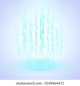 Futuristic digital podium technology background. Hi-tech stage for showcase, digital advertising and game artwork with neon blue pedestal circle platform. Technology product podium vector illustration