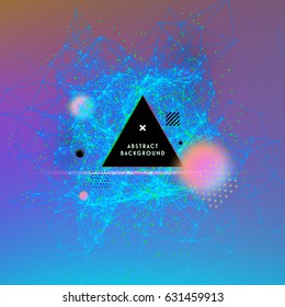 Futuristic Digital Poster with Network Wireframe, Triangles and Particles, Memphis Geometric Elements for Covers, Banners, Flyers and Placards.