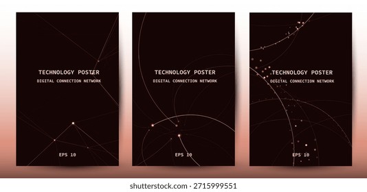 Conjunto de cartazes tecnologia linha vermelha digital futurista, linhas brilhantes inovação e rede de conexão de fundo para poster de evento tecnológico ou negócio de produto de apresentação