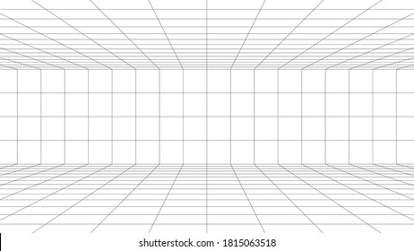 Futuristic digital room white background with black grid space line color surface. Network cyber technology. banner, cover, terrain, sci-fi, wireframe, and related to background.