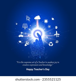 Futuristic Digital Science and Technology Education concept. Happy Teacher's day. World Teachers day card design. Modern teaching background.