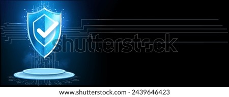 Futuristic Digital Security Shield, Glowing Verification Checkmark, Cyber Protection Technology - Enhance Your System’s Safety