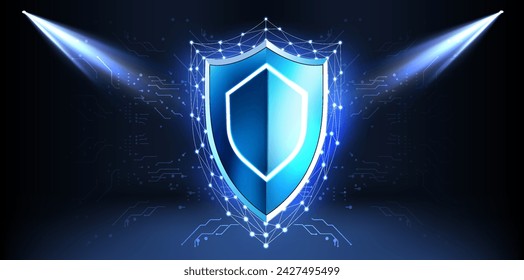 Futuristic Digital Shield with Glowing Edges and Circuit Patterns - A Symbol of Cybersecurity and Data Protection in the Digital Age