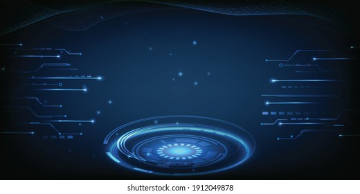 Futuristic digital stage layout with hi tech glowing round base and circuit tech patterns on side.Vector illustrations.