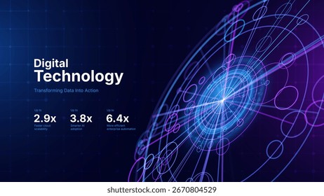 Futuristic Digital Technology Background with Glowing 3D Data Circles. Artificial Intelligence AI Network Connections. Abstract Cyber Tech Design Big Data Concept. Vector Illustration.