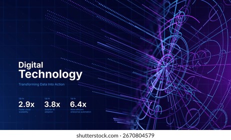 Futuristic Digital Technology Background with Glowing 3D Data Circles. Artificial Intelligence AI Network Connections. Abstract Cyber Tech Design Big Data Concept. Vector Illustration.