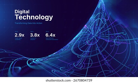 Futuristic Digital Technology Background with Glowing 3D Data Circles. Artificial Intelligence AI Network Connections. Abstract Cyber Tech Design Big Data Concept. Vector Illustration.