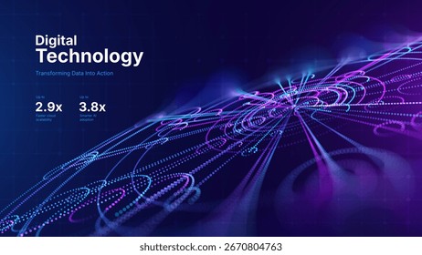 Futuristic Digital Technology Background with Glowing 3D Data Circles. Artificial Intelligence AI Network Connections. Abstract Cyber Tech Design Big Data Concept. Vector Illustration.