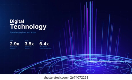Fondo de Tecnología digital futurista con círculos de datos 3D brillantes. Inteligencia artificial AI Conexiones de red. Concepto Abstractas de Big Data de Diseño de Tecnología Cibernética. Ilustración vectorial.