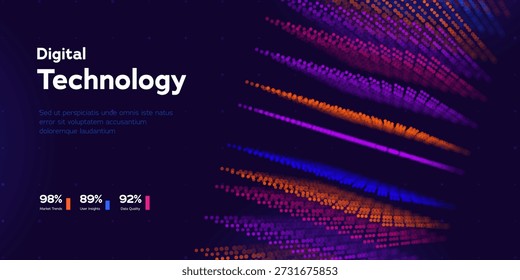 Futuristic Digital Technology Background With Glowing Dots And Data Lines Representing Big Data And Modern Stack Systems. Data Visualisation Concepts. Digital Technologies. Vector Illustration.