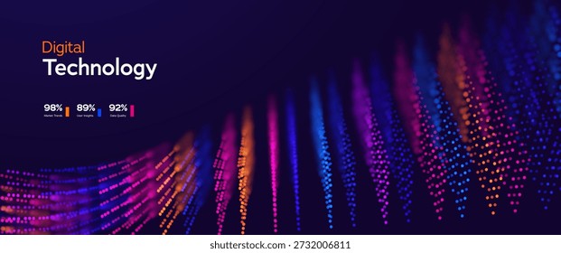 Futuristic Digital Technology Background With Glowing Dots, Data Center Stack, And AI Wave Flow. Perfect For Innovation Concepts. Digital Technologies. Vector Illustration.