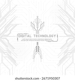 Plano de Fundo da Placa do Circuito de Tecnologia Digital Futurista. Tecnologia digital abstrata Fundo moderno cinza e branco Design.