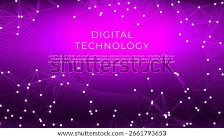 Futuristic digital technology concept on a purple gradient background. Abstract vector illustration of a neural network and data plexus.