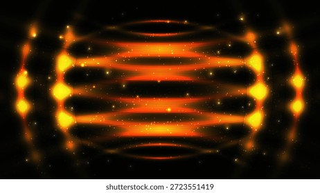 ilustração de tecnologia digital futurista com um campo de energia esférica vibrante e abstrato com trilhas de luz de movimento dourado e partículas cósmicas brilhantes