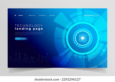 Futuristic digital technology landing page template vector.