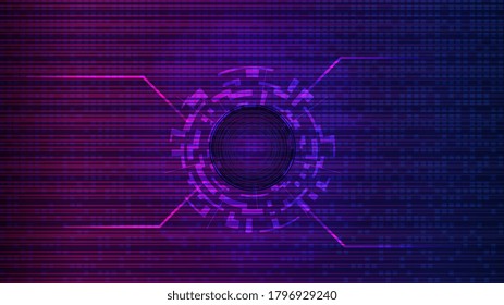 Plantilla de tecnología digital futurista con espacios de copia. Círculo digital en el centro sobre un fondo púrpura abstracto. Elemento de diseño. Diseño de un banner o sitio web. Vector EPS10.