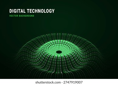 Futuristic Digital Technology Vector Background with Circular Grid Tunnel