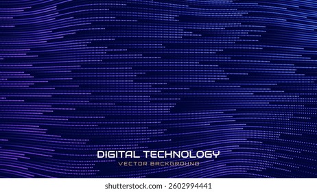 Futuristic Digital Technology Wave Background. Abstract AI Neural Network, Big Data Flow, and Cyber Concept. Glowing Pixel Dots Forming a Dynamic Wavy Grid. Innovation and Analytics. Vector.