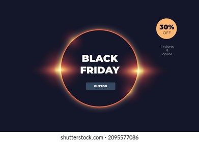 Futuristic digital template with sparkling orange ring on the black background and lettering black friday
