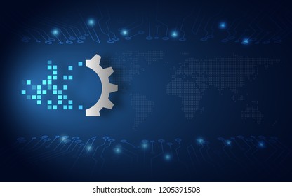 Futuristic digital transformation abstract technology blue background. Artificial intelligence and big data. Business growth change and industry 4.0 internet of things concept. Vector illustration