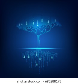 futuristic digital tree with binary root