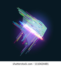 Futuristic digital vector 3d hologram fish on black background. Modern illustration in tv glitch distorted style.