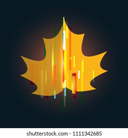 Futuristic digital vector 3d hologram leaf on black background. Modern illustration in tv glitch distorted style.