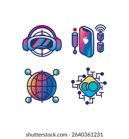 Futuristic digital and virtual reality icons.