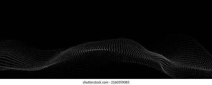 Futuristic digital wave. Dark cyberspace. Abstract vector wave with dots. White moving particles on a black background.