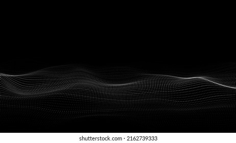 Futuristic digital wave. Dark cyberspace. Abstract vector wave with dots. White moving particles on a black background.